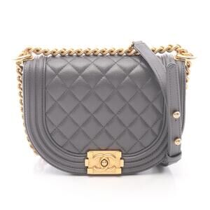 Chanel Boy Shoulder Bag Caviar Skin Grained Calfskin Gray